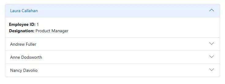 Blazor Accordion Data Binding