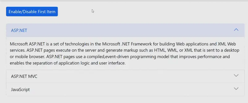 Enabling or Disabling Item in Blazor Accordion