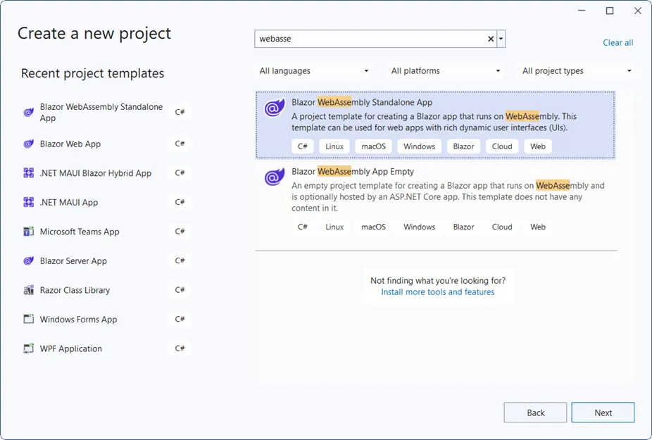 Blazor WASM Create Project Template