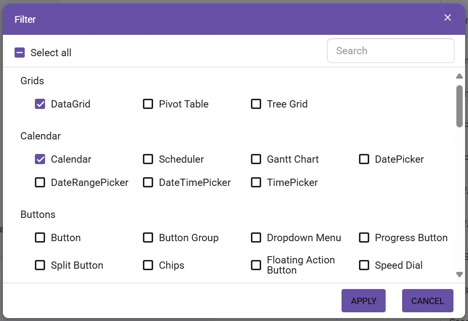 Theme Studio filter-dialog