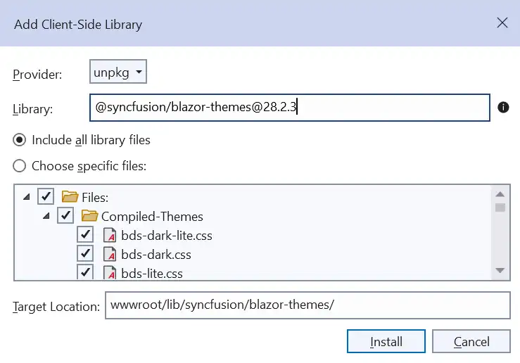 Specify Syncfusion library