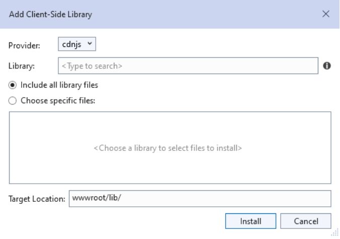 Client side library dialog