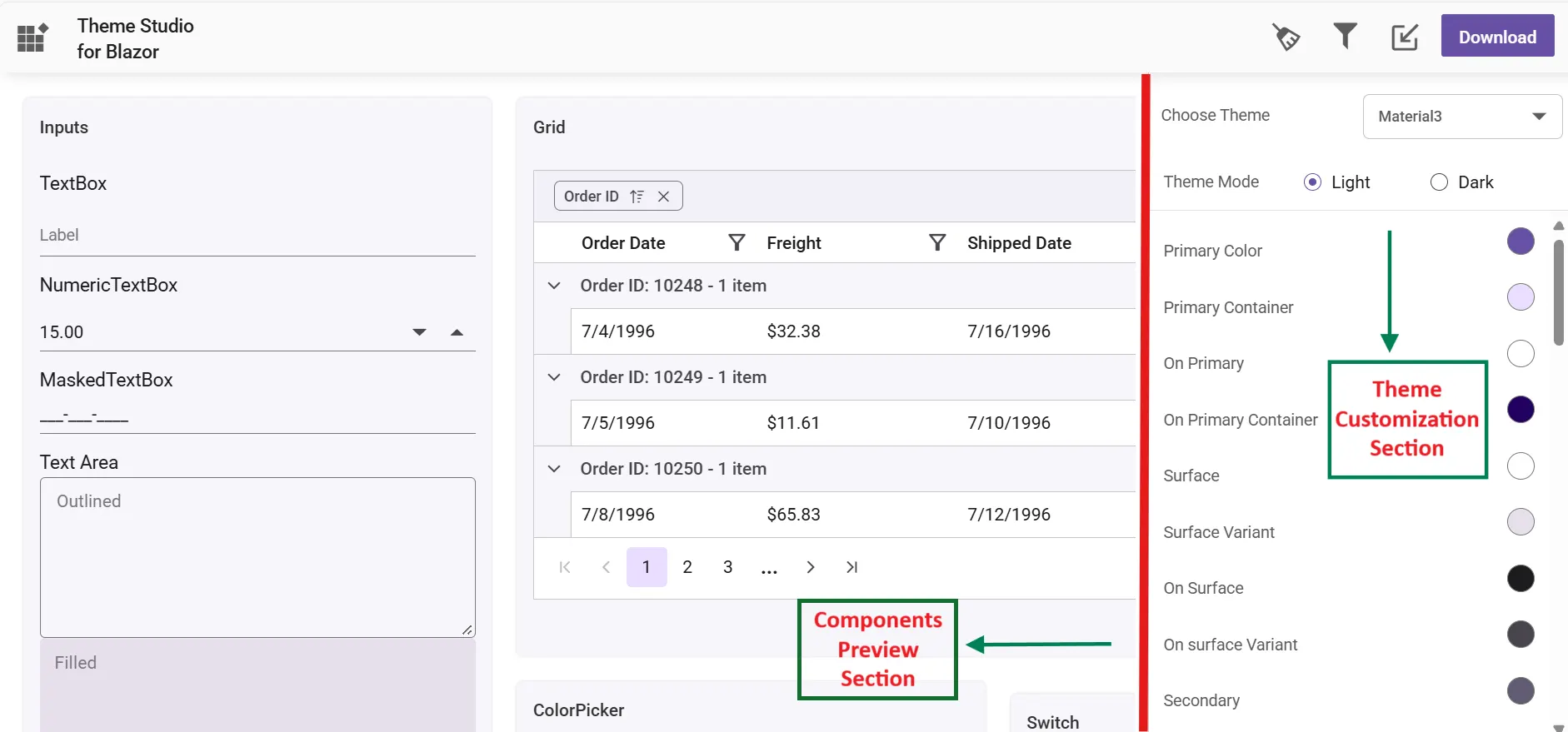 Theme Studio two-sections