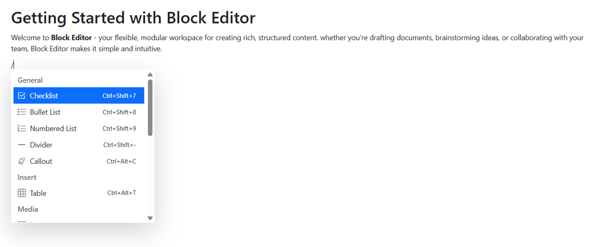 Blazor Block Editor Component
