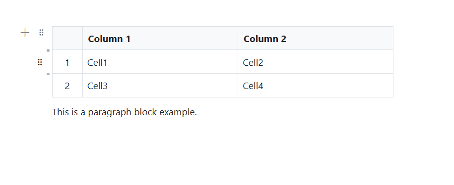 Blazor Block Editor Table Block