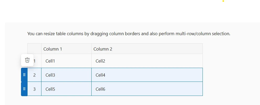 Blazor Block Editor Table Feature