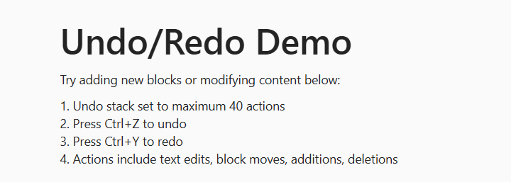 Blazor Block Editor Undo Redo