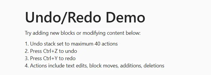 Blazor Block Editor Undo Redo
