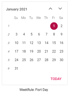 Blazor Calendar displays Week Rule of FirstDay