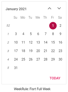 Blazor Calendar displays Week Rule of FirstFullWeek