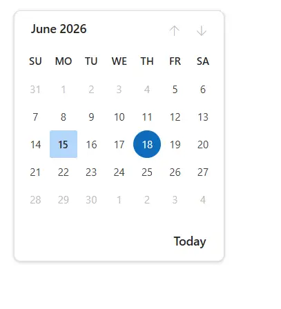 Selection in Blazor Calendar Component