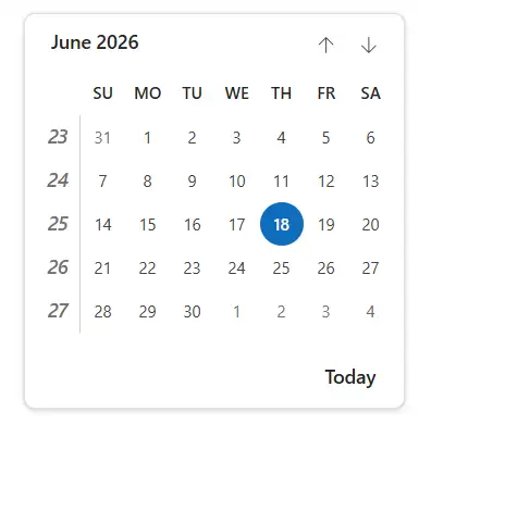 Blazor Calendar displays Week Numbers