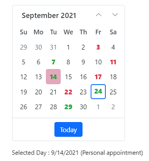 Blazor Calendar with special dates