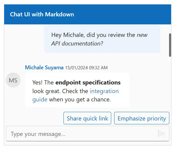 Blazor Chat UI Markdown