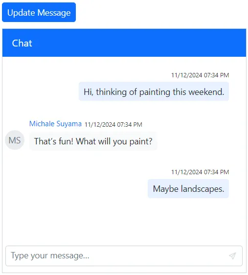 Blazor Chat UI UpdateMessage