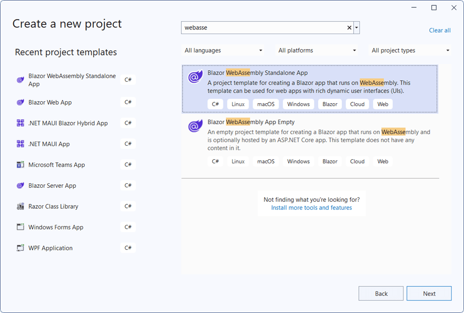 Blazor WASM Create Project Template