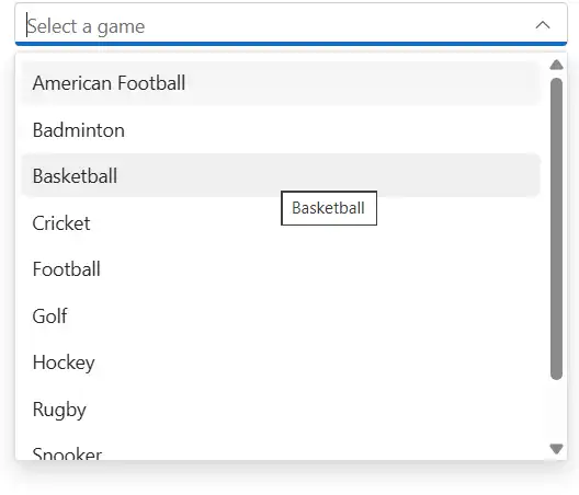 Blazor Combobox displays Tooltip for Dropdown Items