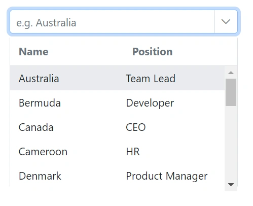 Blazor ComboBox with Multi Column filtering.