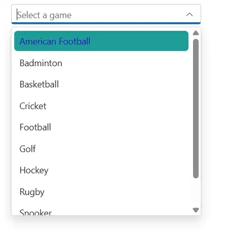 Blazor ComboBox with customizing the focus, hover and active item color