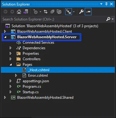 Add the _Host.cshtml file to the Server App