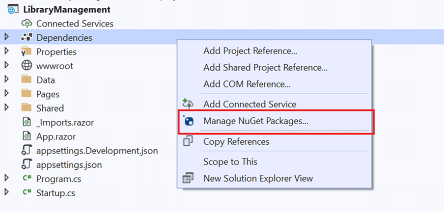 Open NuGet Package Manager in Blazor