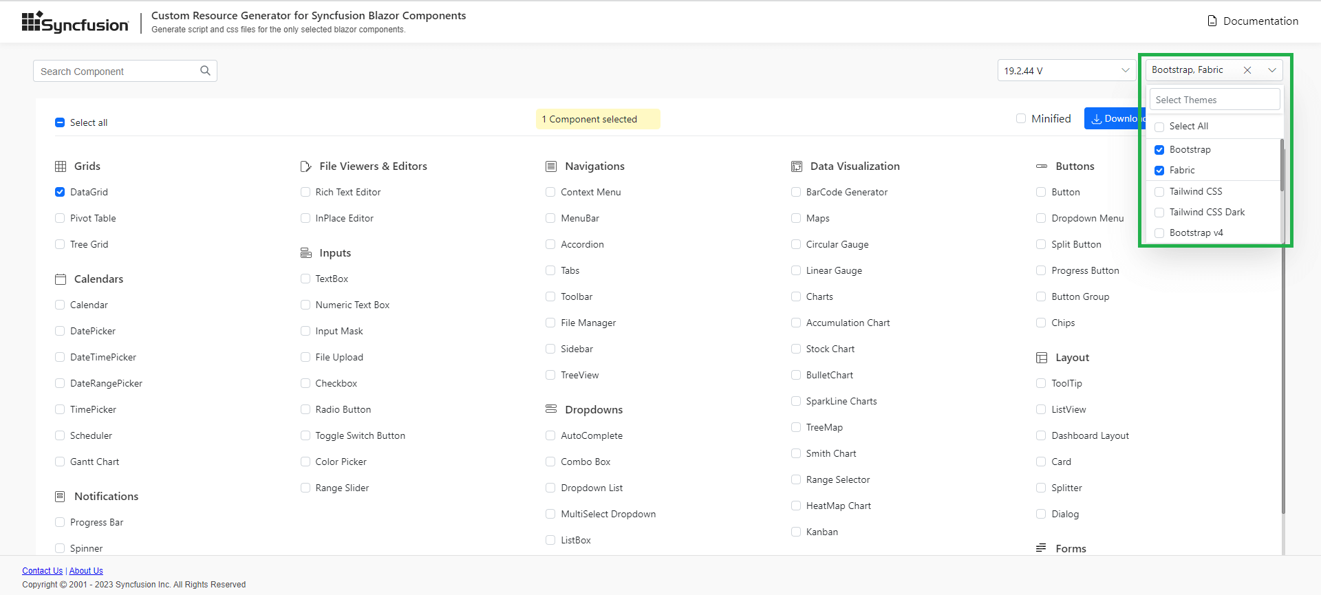 Select the built-in themes in Blazor