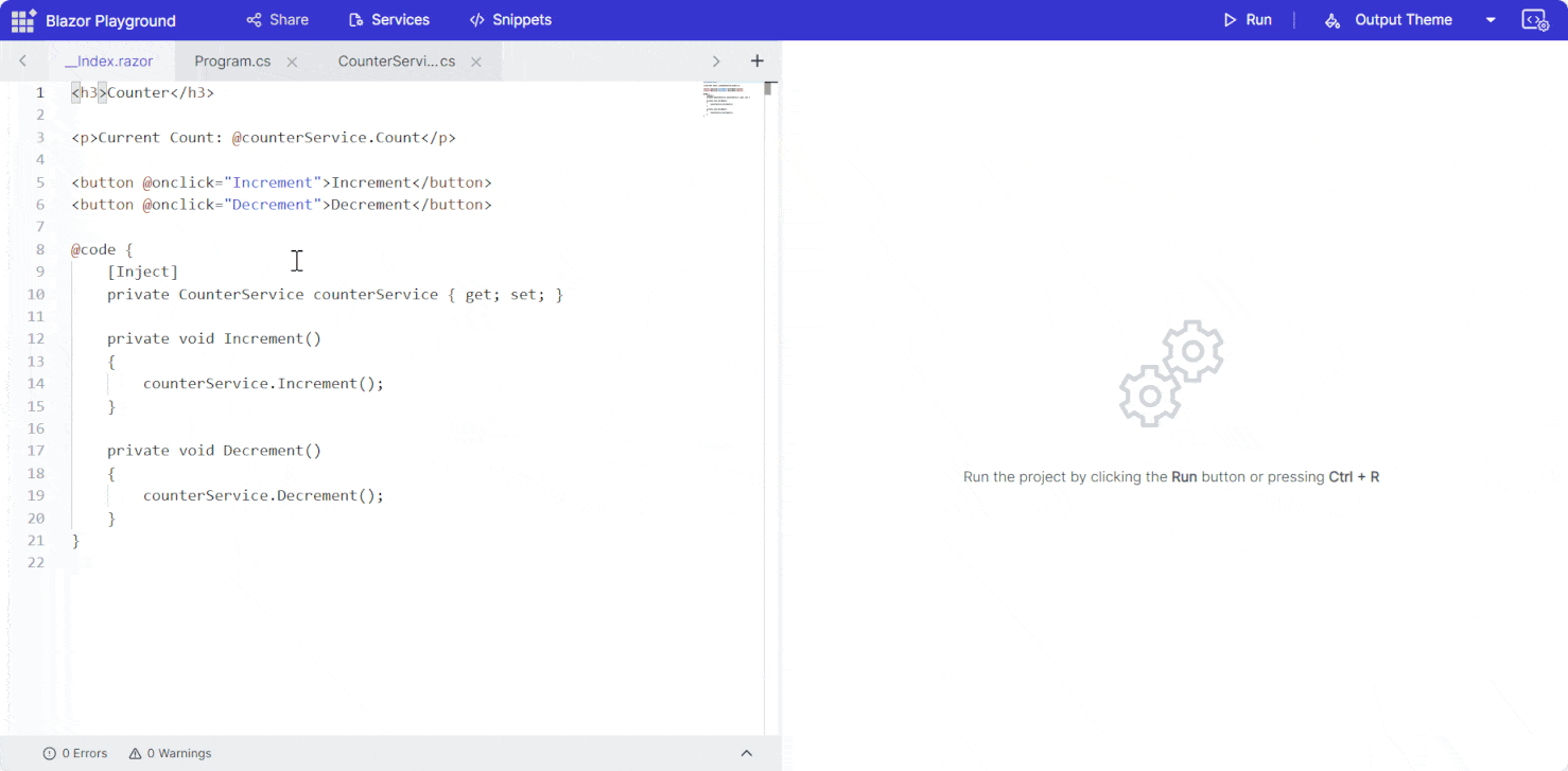 Syncfusion Blazor Playground with adding services