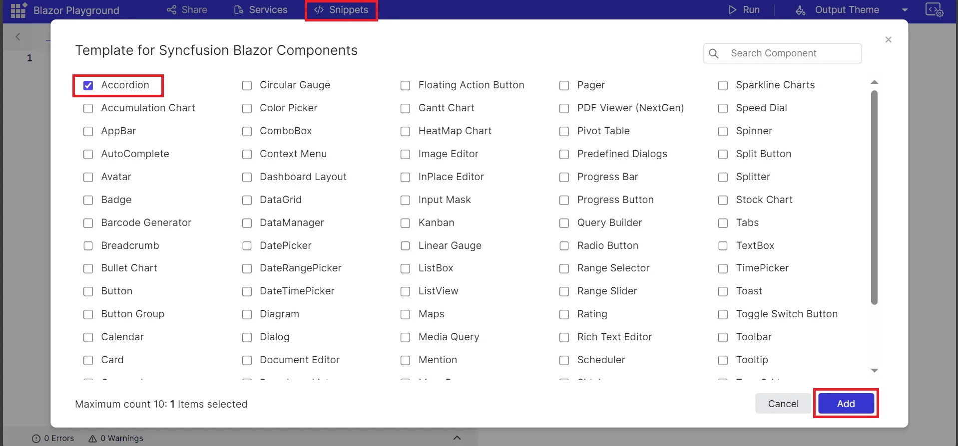 Blazor Playground with code snippets