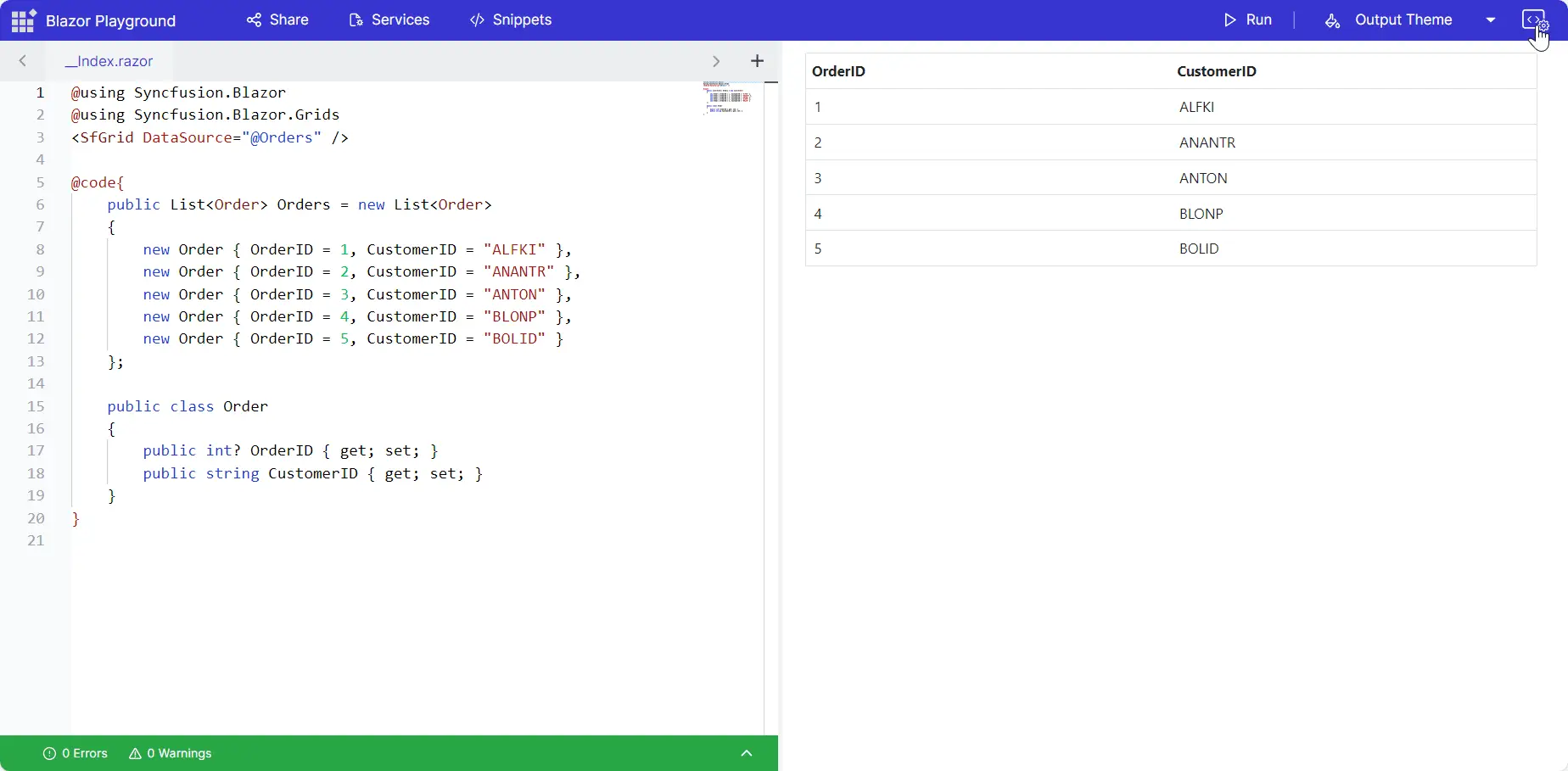 Syncfusion Blazor Playground with Delete Package