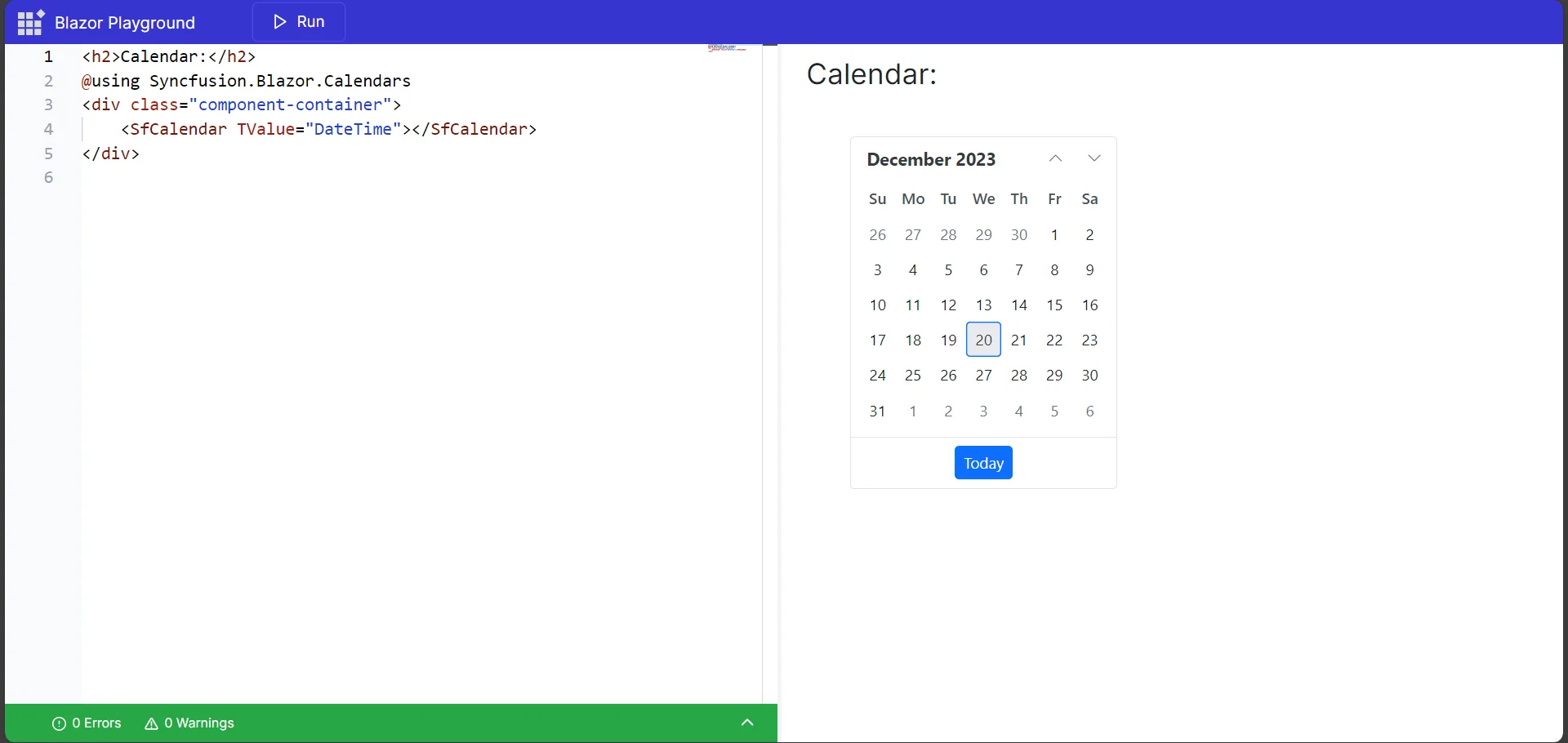 Syncfusion Blazor Playground with all embed options