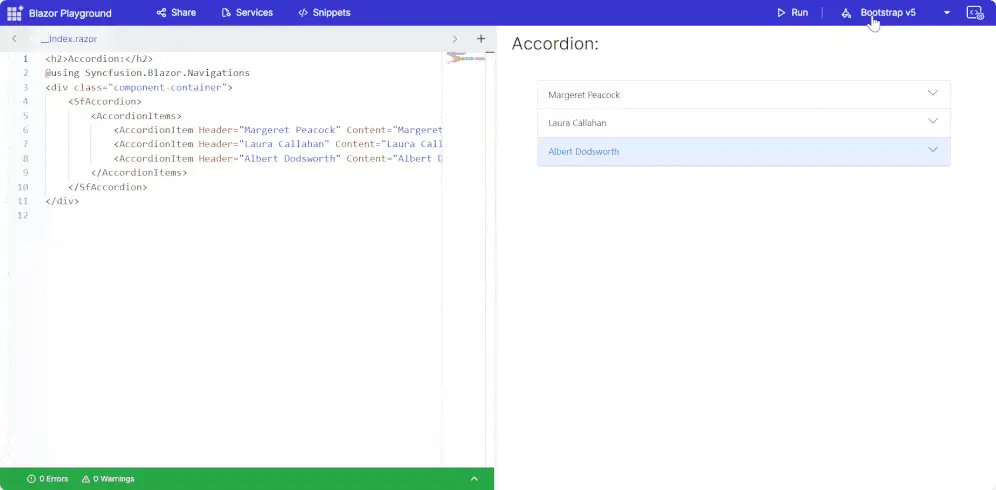 Syncfusion Blazor Playground with theme