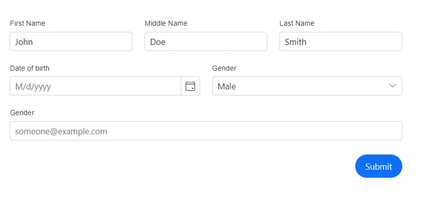 Blazor DataForm demonstrating ColumnSpan across a six-column grid