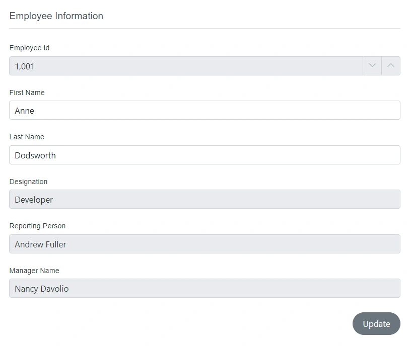 Blazor DataForm showing a single form group with label and items