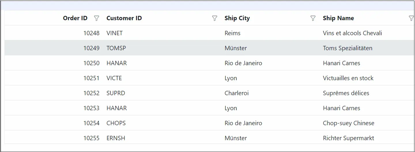 Default filter input for OrderID column