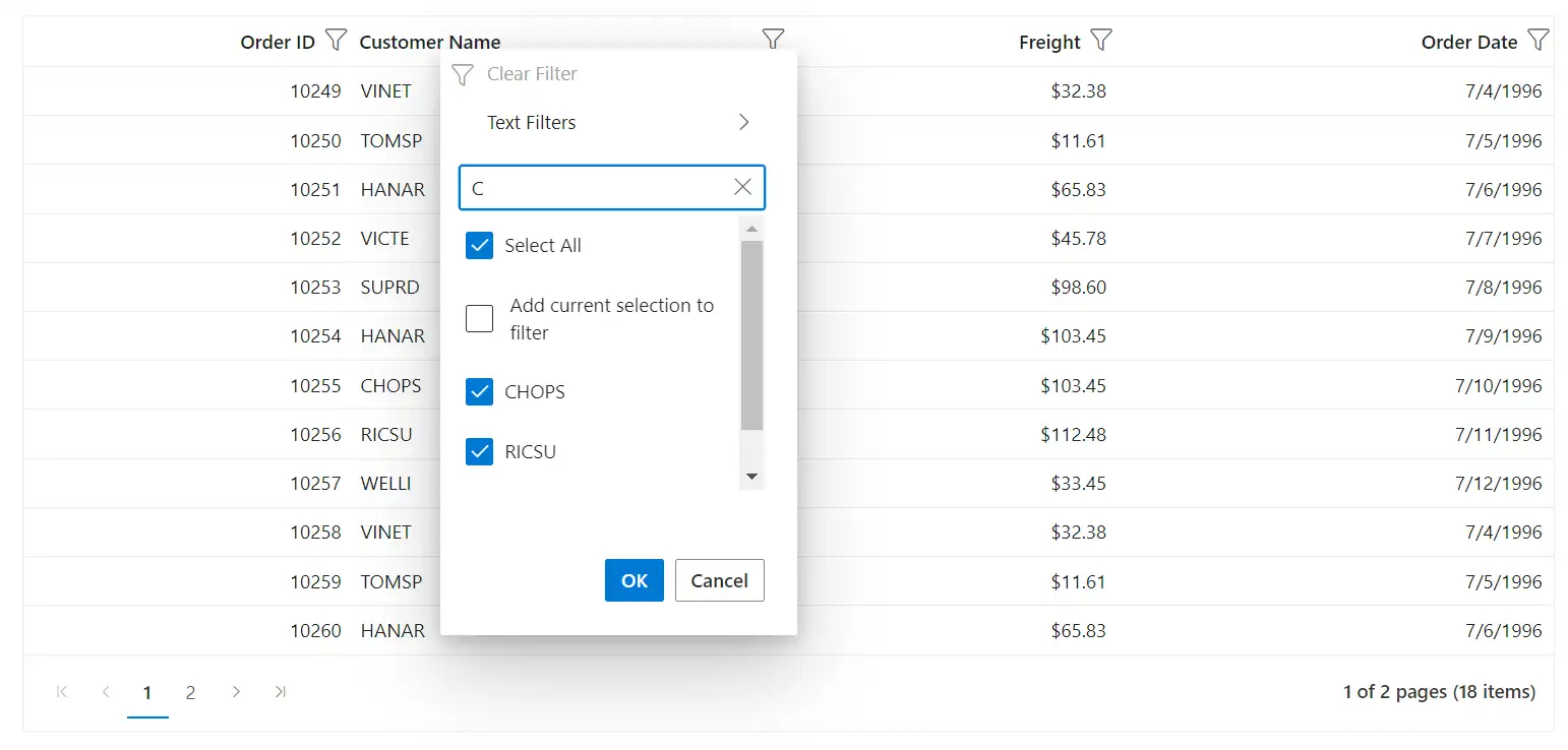 Add current selection to filter in Blazor DataGrid.
