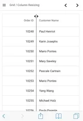Blazor DataGrid column resizing in touch interaction.