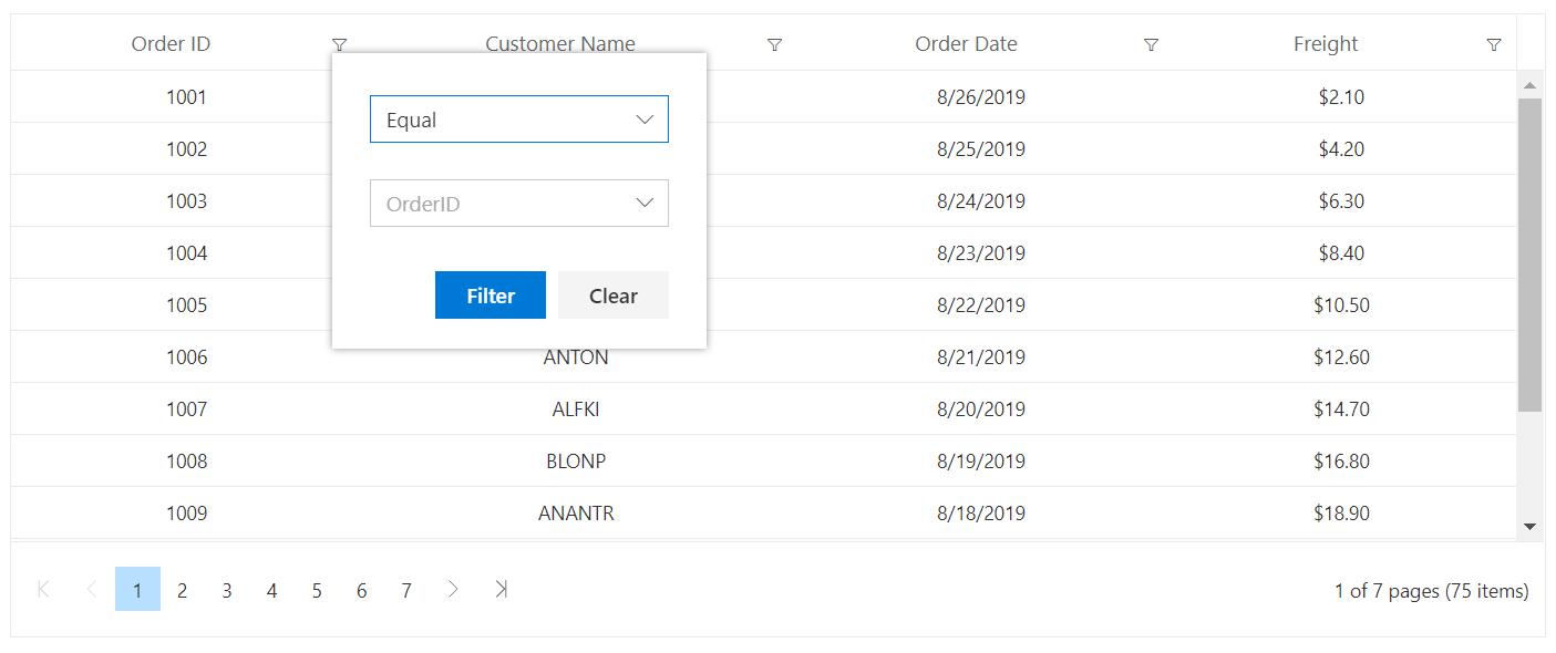 Blazor DataGrid with Custom Filter Menu