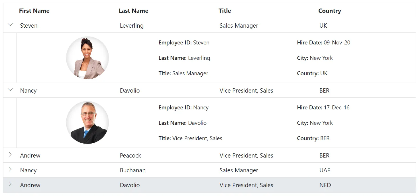 Blazor DataGrid with detail template