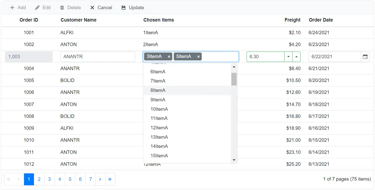 Blazor DataGrid with Editing in Custom MultiSelect