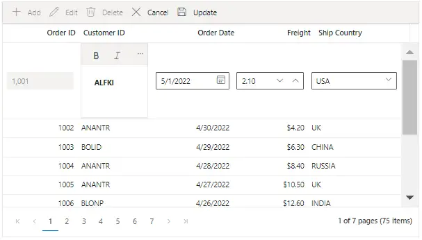 Blazor DataGrid with Editing in Custom RichTextEditor