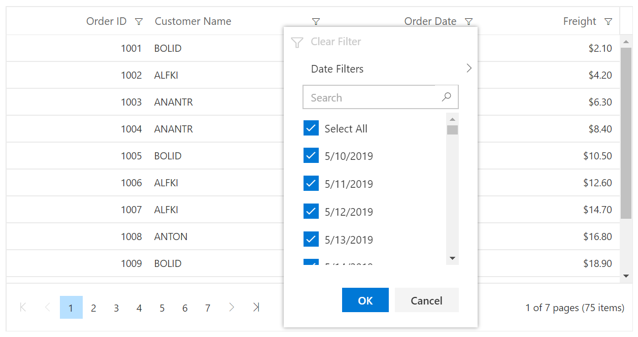 Blazor DataGrid with Excel Filter
