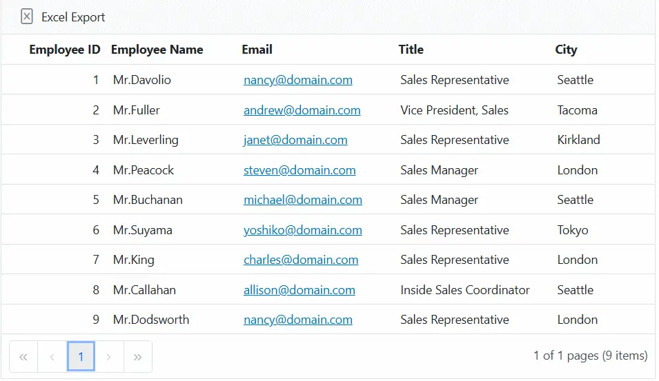 Exporting with column template