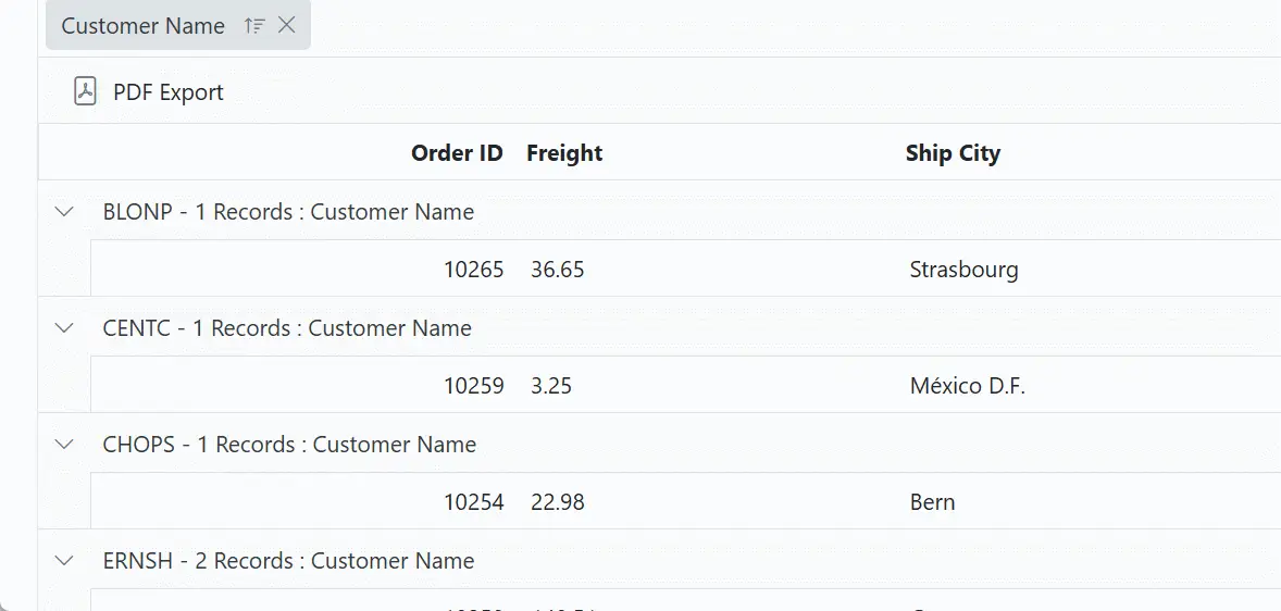 Exporting with group caption template