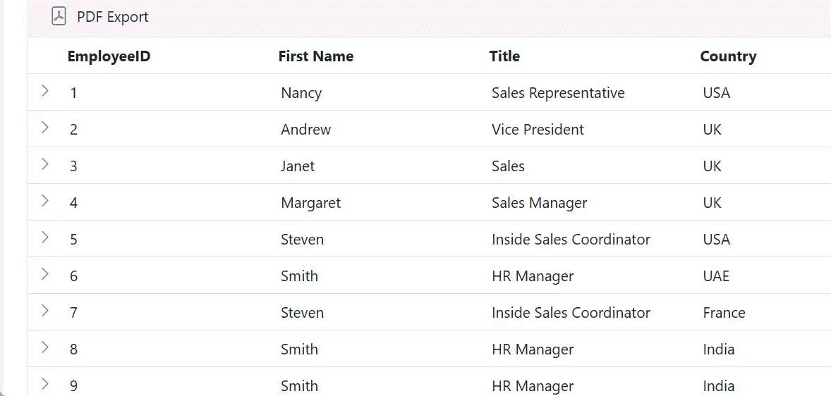 Exporting hierarchical Grid using detail template