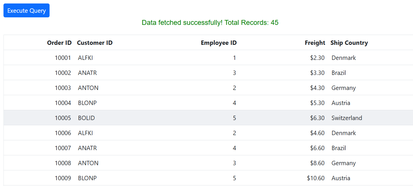 Fetch result using query