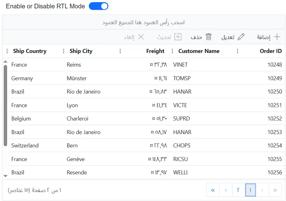Right to left layout enabled