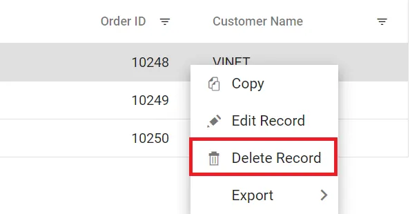 Locale delete record