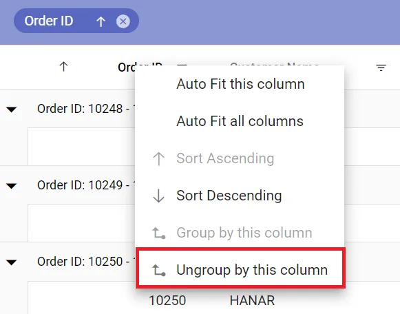 Locale ungroup by column