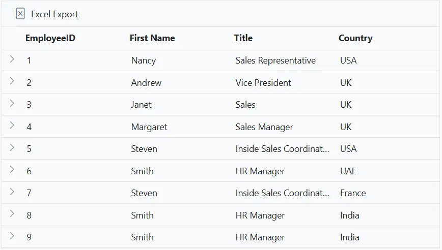 Exporting hierarchical Grid using detail template