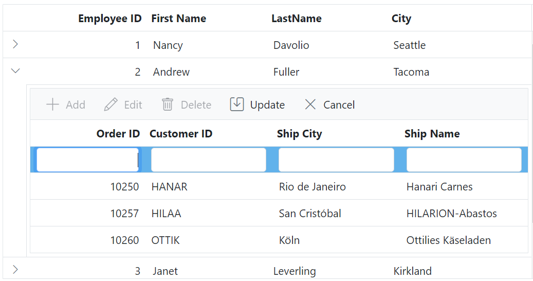 detail Grid customizing the added row element in Blazor.